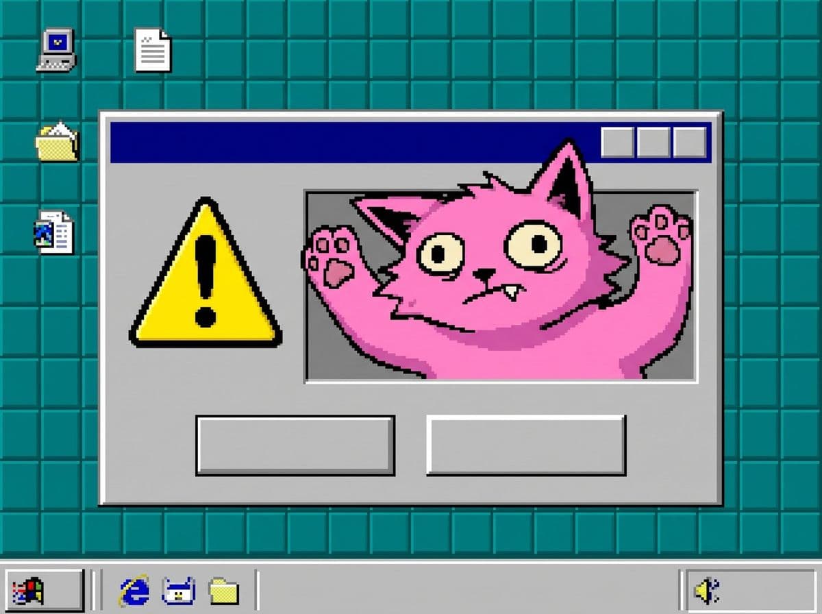 Puss trapped in a Windows 98 error dialog